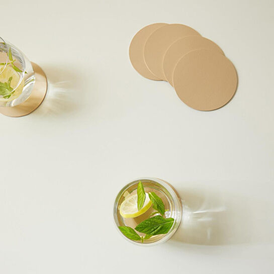 Home Wave 4'lü Bej/taş Renk Suni Deri Bardak Altlığı Ø 10 Cm