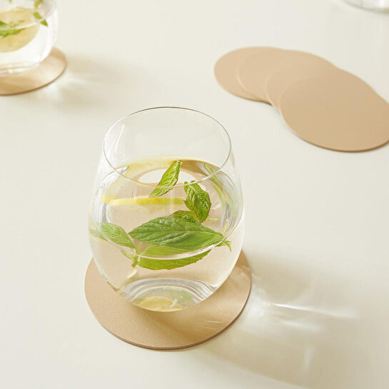 Home Wave 4'lü Bej/taş Renk Suni Deri Bardak Altlığı Ø 10 Cm