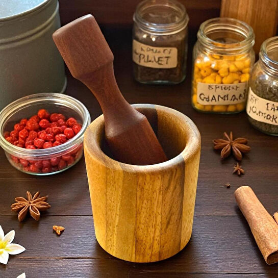 Kaf Ahşap İroko-Sapelli Havan / Defne