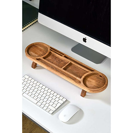 Lora Bianca Modera Ahşap Masa Üstü Düzenleyici Organizer - Ofis, Bilgisayar Masası Masa Üstü Düzenleyici Kahverengi