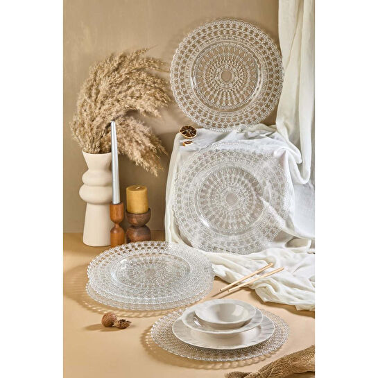 Lora Bianca Pizzo 6'lı Şeffaf Cam Supla Tabak Seti 32 Cm Şeffaf