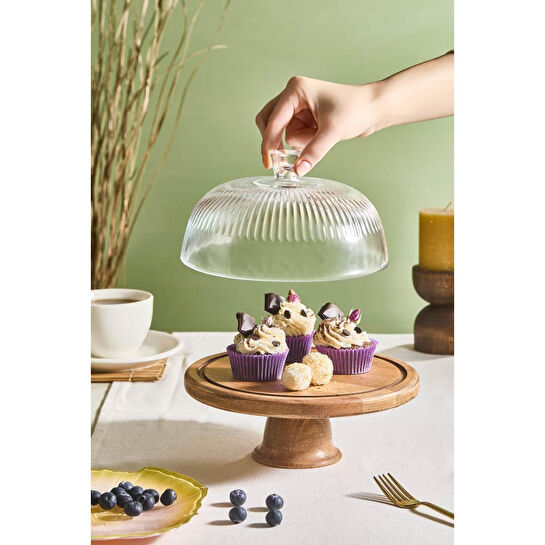 Lora Bianca Eterna 22 Cm Cam Fanuslu Ayaklı Kek Kurabiye Pasta Standı Şeffaf