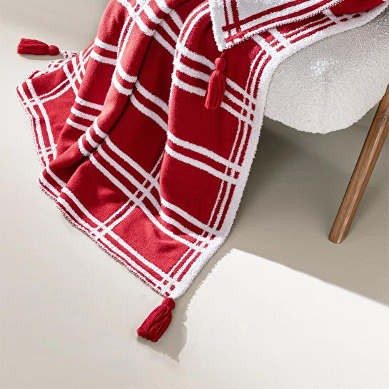 Penelope Triko Tv Battaniyesi Throw Kırmızı Koltuk Şalı - Bruma Serisi