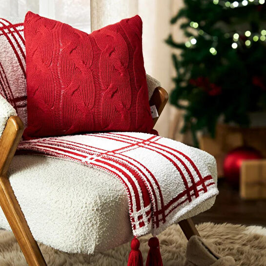 Penelope Triko Kırlent Kılıfı Kırmızı 45x45 Cm - Cabella Serisi