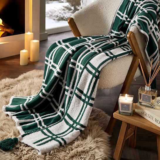 Penelope Triko Tv Battaniyesi Throw Yeşil Koltuk Şalı - Bruma Serisi