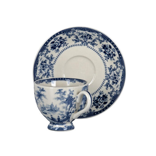 Lucky Art Florantine 4lu Ayakli Kahve Fincani Seti Mavi