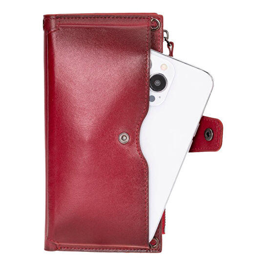 Bloominbag Lozan Strap Crimson Red Gerçek Deri Omuz Askılı Telefon Bölmeli Cüzdan Çanta