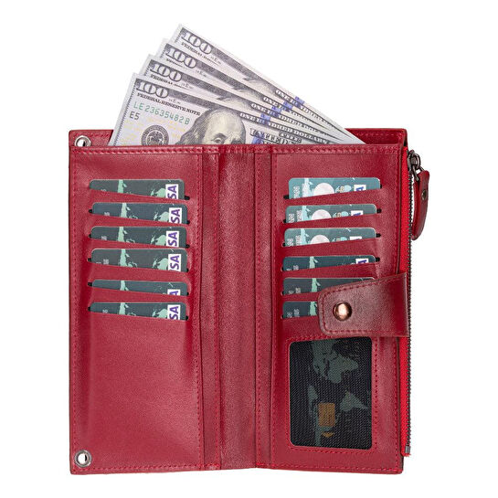 Bloominbag Lozan Strap Crimson Red Gerçek Deri Omuz Askılı Telefon Bölmeli Cüzdan Çanta