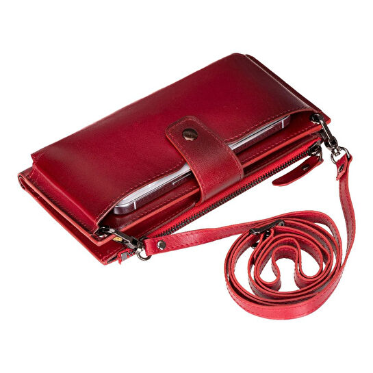 Bloominbag Lozan Strap Crimson Red Gerçek Deri Omuz Askılı Telefon Bölmeli Cüzdan Çanta
