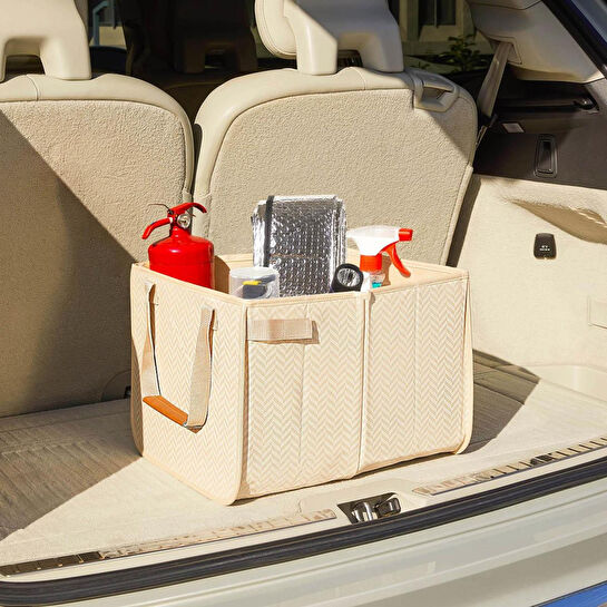 Ocean Home Textile Araç İçi Bej Balıksırtı Bagaj Düzenleyici 31 X 36 X 27 Cm