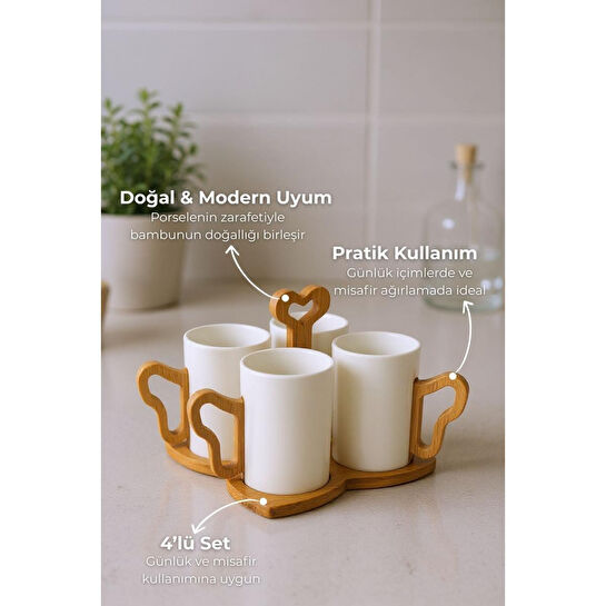 Bambum Fugu Bambu Standlı 4'lü Kupa Seti