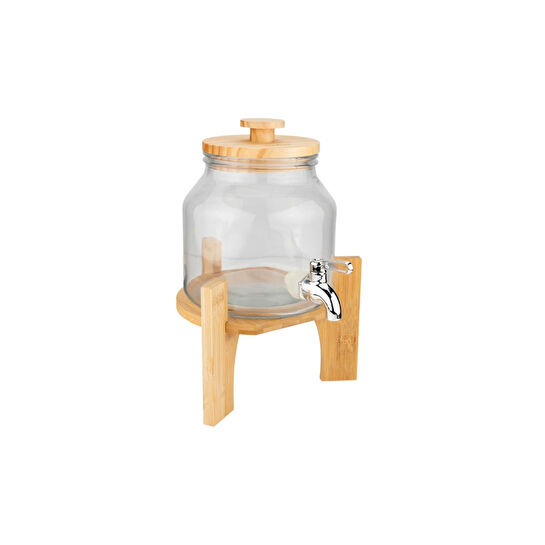 Bambum Fuente Ahşap Kapak Ve Bambu Standlı Cam Sebil Yağlık 1.5l