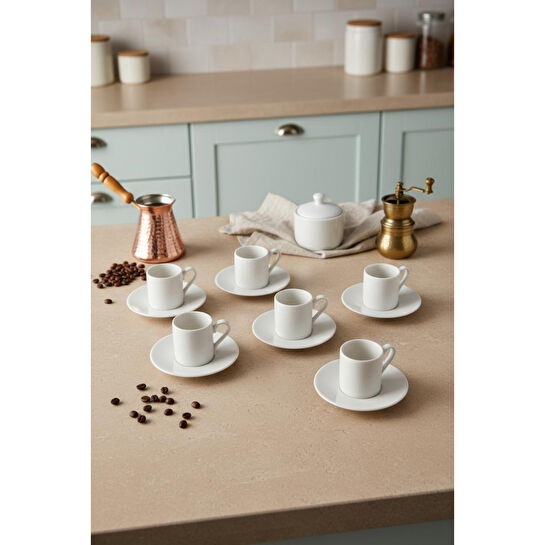 Bambum Naz 6 Kişilik Kahve Fincan Takımı Beyaz
