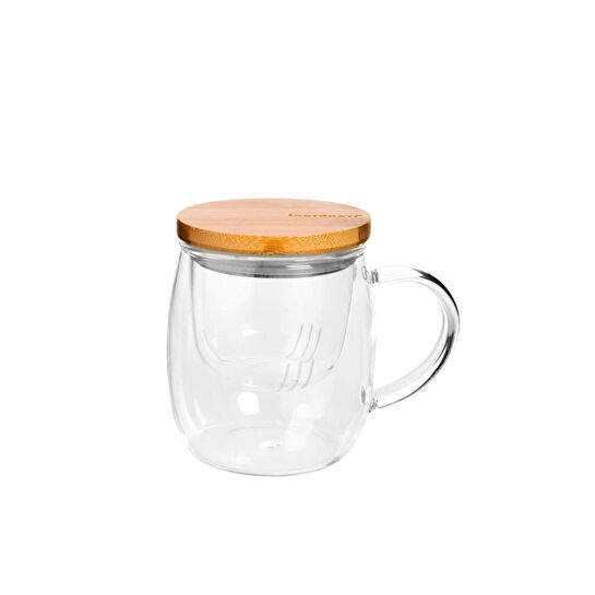 Bambum Dani Bambu Kapaklı Cam Kupa 350 Ml