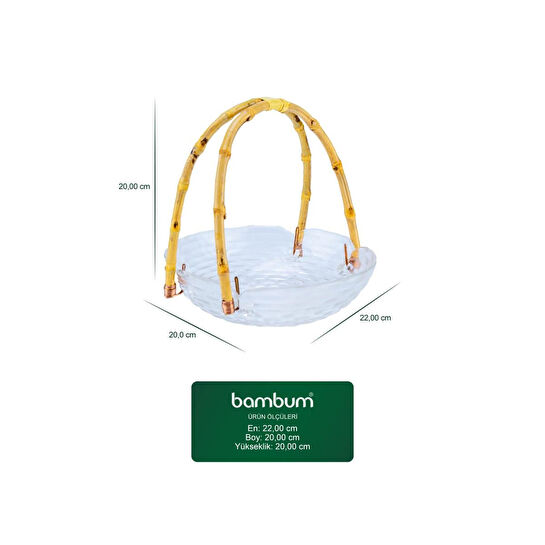 Bambum Cestino Bambu Kulplu Cam Yuvarlak Sunum Tabağı Dalgalı Desen