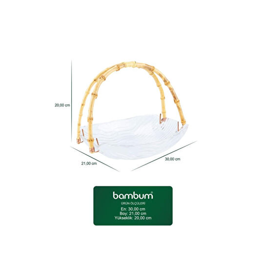 Bambum Cestino Bambu Kulplu Cam Dikdörtgen Sunum Tabağı Dalgalı Desen