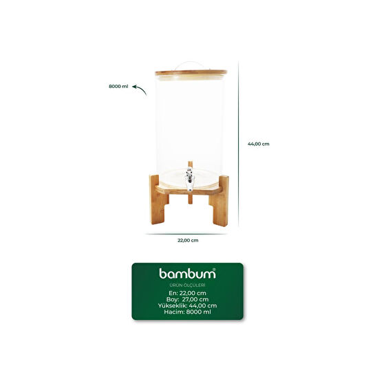 Bambum Cordelia Bambu Standlı Cam Sebil 8l