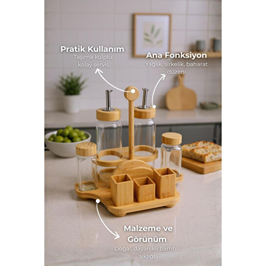 Bambum Mima - Peçetelik Ve Baharatlıklı 2'li Yağdanlık Büyük