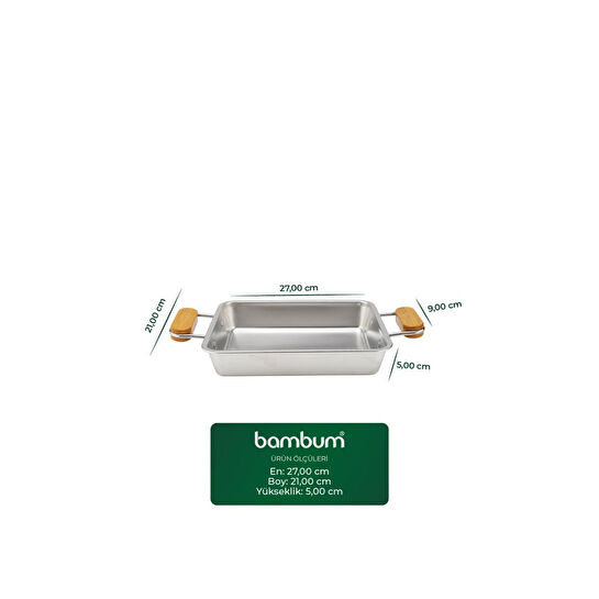 Bambum Cesta Bambu Kulplu Çelik Sunum Tepsisi