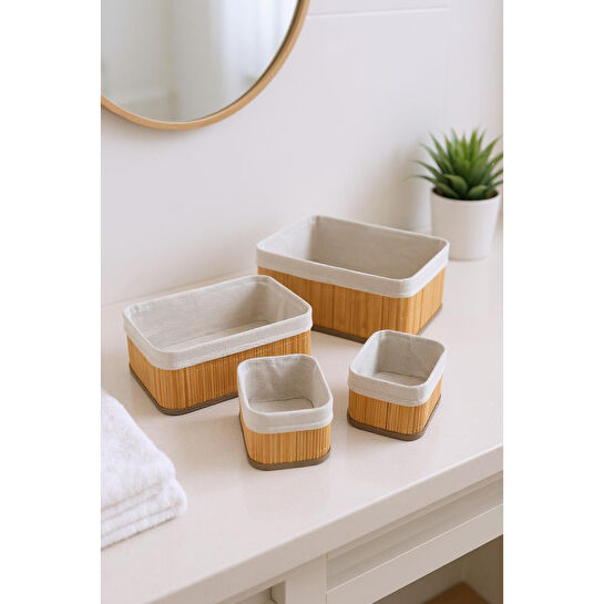 Bambum Linen 4'lü Sepet Seti Dikdörtgen