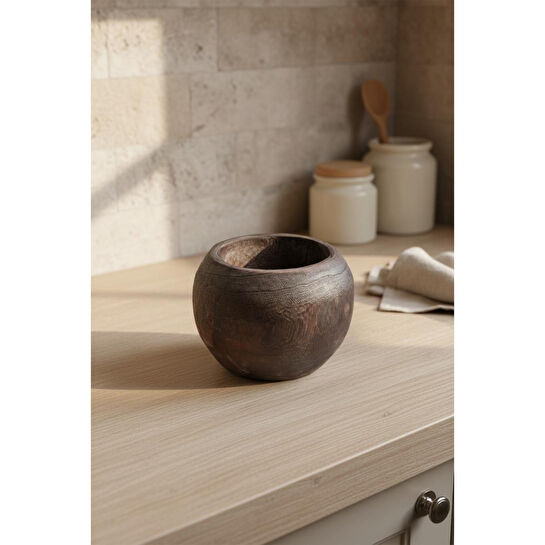 Bambum Chalia Mini Saksı Otantik Eskitme Efektli Doğal Oyma Pavlonya Ağaç Saksı Bahex B1635