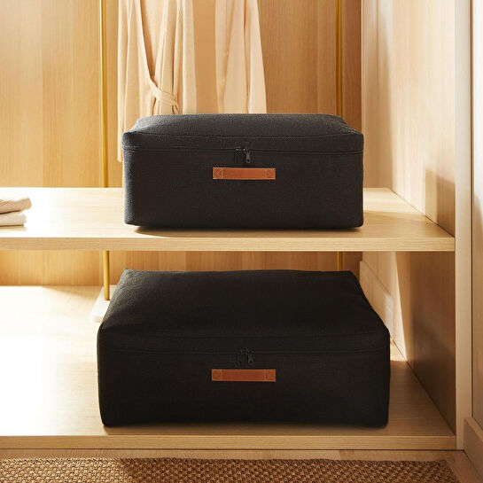 Ocean Home Textile 2'li Siyah Renk Jüt Baza Altı Hurç Set 1 Adet 52 X 28 X 21 / 1 Adet 62 X 46 X 22 Cm