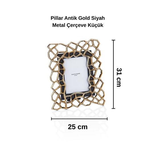Cornella Pillar Antik Gold Siyah Metal Çerçeve Küçük En:25 Cm X Boy:31 Cm