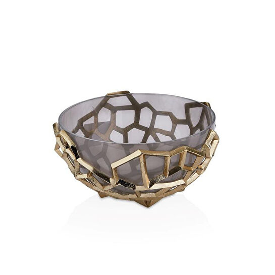 Cornella Pillar Antik Gold Gri Ombreli Cam Meyvelik Çap:25 Cm X Boy:14 Cm