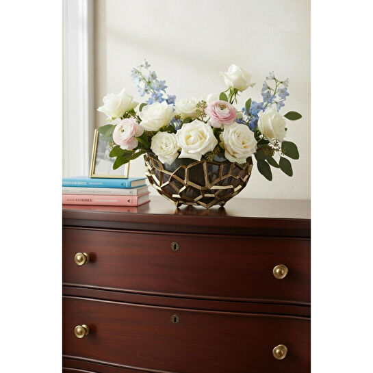 Cornella Pillar Antik Gold Gri Ombreli Cam Meyvelik Çap:25 Cm X Boy:14 Cm