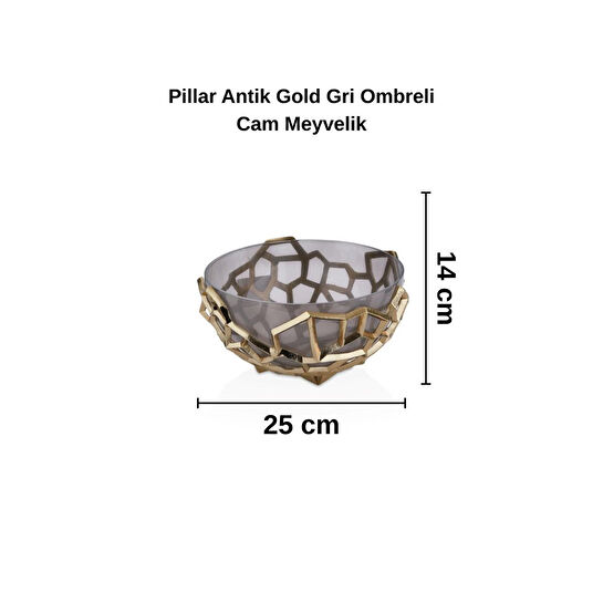 Cornella Pillar Antik Gold Gri Ombreli Cam Meyvelik Çap:25 Cm X Boy:14 Cm