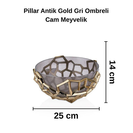 Cornella Pillar Antik Gold Gri Ombreli Cam Meyvelik Çap:25 Cm X Boy:14 Cm