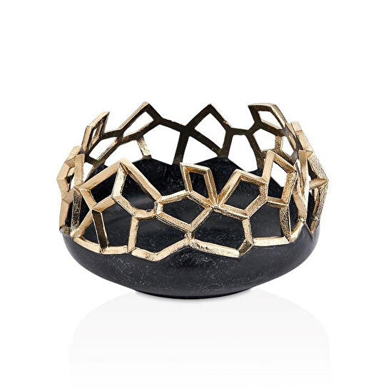 Cornella Pillar Antik Gold Siyah Metal Meyvelik Ağız:22 Cm X Boy:13 Cm