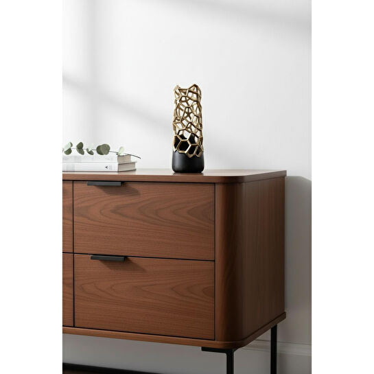 Cornella Pillar Antik Gold Siyah Metal Vazo Ağız:11 Cm X Boy:25 Cm