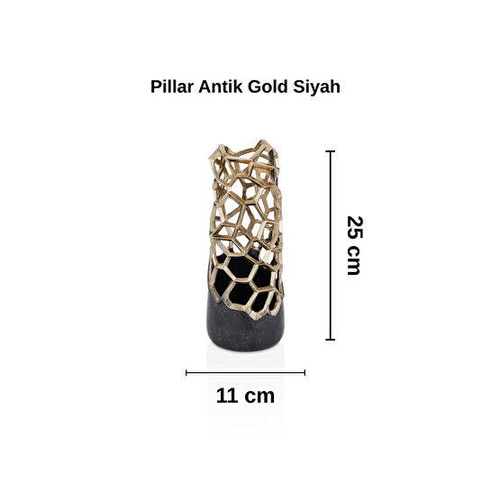 Cornella Pillar Antik Gold Siyah Metal Vazo Ağız:11 Cm X Boy:25 Cm