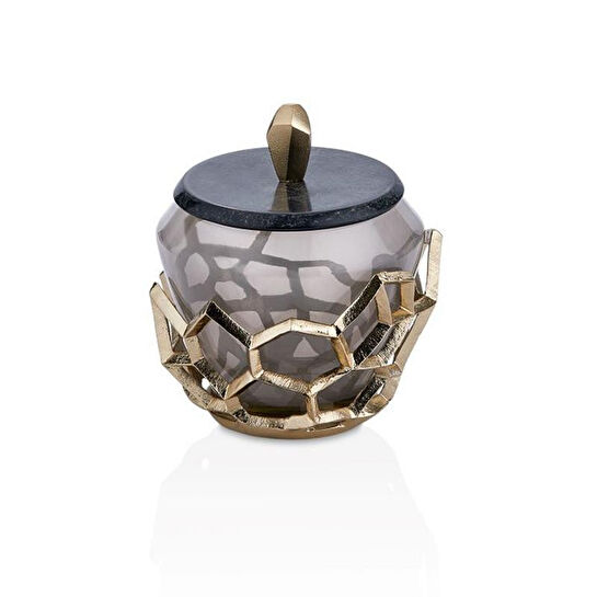 Cornella Pillar Antik Gold Gri Ombreli Cam Kavanoz Küçük Ağız:11 Cm X Boy:15 Cm X Tümü:19 Cm