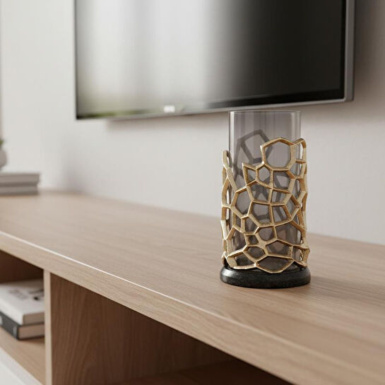 Cornella Pillar Antik Gold Gri Ombreli Cam Mumluk