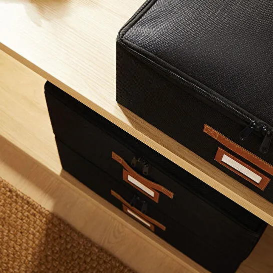 Ocean Home Textile 3'lü Siyah Renk Jüt Destekli Kutu Hurç Set 45 X 55 X 18 Cm