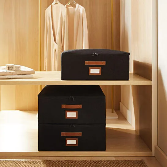 Ocean Home Textile 3'lü Siyah Renk Jüt Destekli Kutu Hurç Set 45 X 55 X 18 Cm