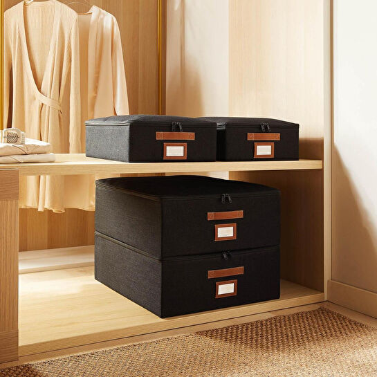 Ocean Home Textile 4'lü Siyah Renk Jüt Destekli Kutu Hurç Set 2 Adet 31 X 38 X 12 + 45 X 55 X 18 Cm