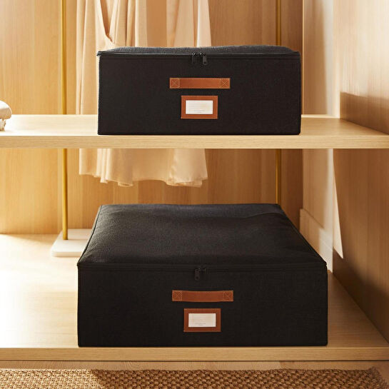 Ocean Home Textile 2'li Siyah Renk Jüt Destekli Kutu Hurç Set 45 X 55 X 18 + 55 X 70 X 18 Cm