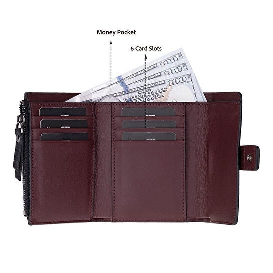 Bloominbag Liora Colorband Deri Kadın Cüzdan – Siyah & Bordeaux