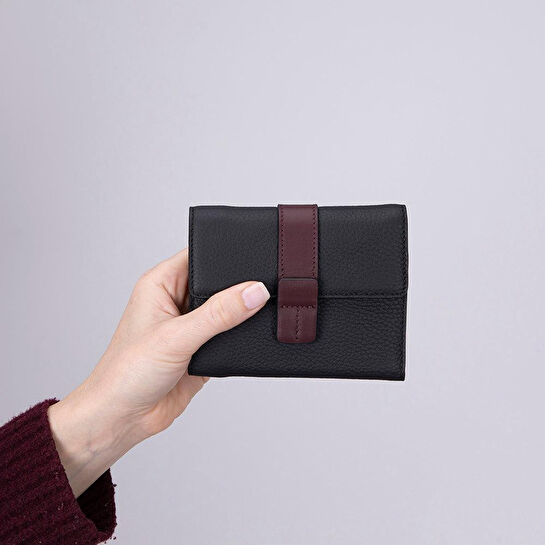 Bloominbag Liora Colorband Deri Kadın Cüzdan – Siyah & Bordeaux