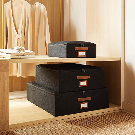 Ocean Home Textile 3'lü Siyah Renk Jüt Destekli Kutu Hurç Set 31 X 38 X 12 + 45 X 55 X 18 + 55 X 70 X 18 Cm