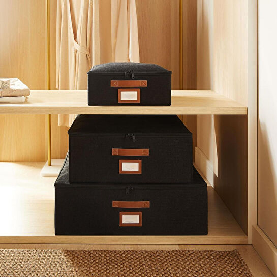 Ocean Home Textile 3'lü Siyah Renk Jüt Destekli Kutu Hurç Set 31 X 38 X 12 + 45 X 55 X 18 + 55 X 70 X 18 Cm