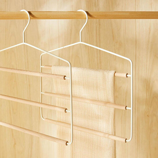 Ocean Home Textile 2'li 3 Katlı Ahşap Destekli Mat Beyaz Renk Metal Giysi Askısı 32 X 36.5 X 0.47 Cm