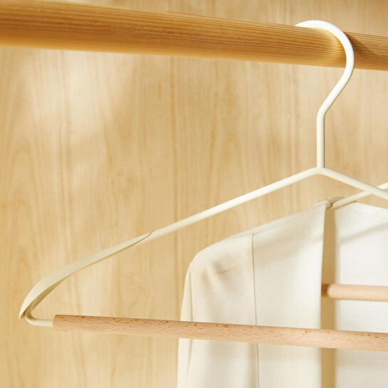 Ocean Home Textile 2'li Ahşap Destekli Omuz Formlu Mat Beyaz Renk Metal Giysi Askısı 21.5 X 42 X 0.5 Cm