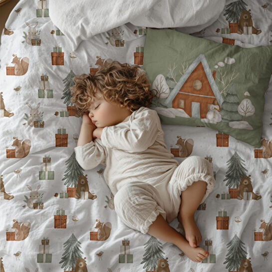 Itsy Bitsy Kids Snowy Çift Taraflı Pamuk Saten Çok Renkli Çocuk Nevresim Seti 140x200cm