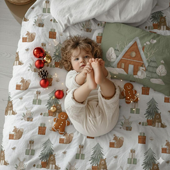 Itsy Bitsy Kids Snowy Çift Taraflı Pamuk Saten Çok Renkli Çocuk Nevresim Seti 140x200cm