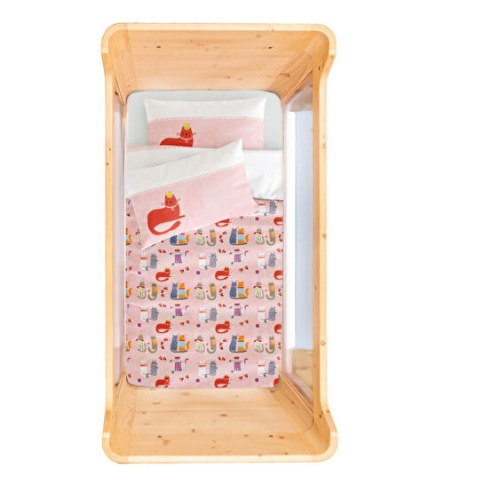 Itsy Bitsy Kids Kitty Of Queens Çift Taraflı Pamuk Saten Pembe Bebek Nevresim Seti 100x150cm