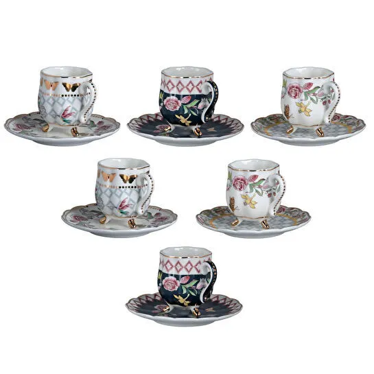 Lucky Art Evelyn Bone 6li Ayakli Kahve Fincani Seti